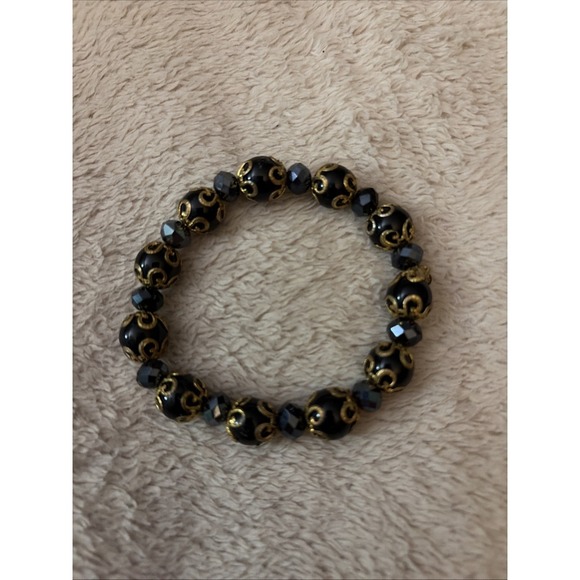 The Unbranded Brand Jewelry - Black And Goldtone Beaded Stretch Bracelet